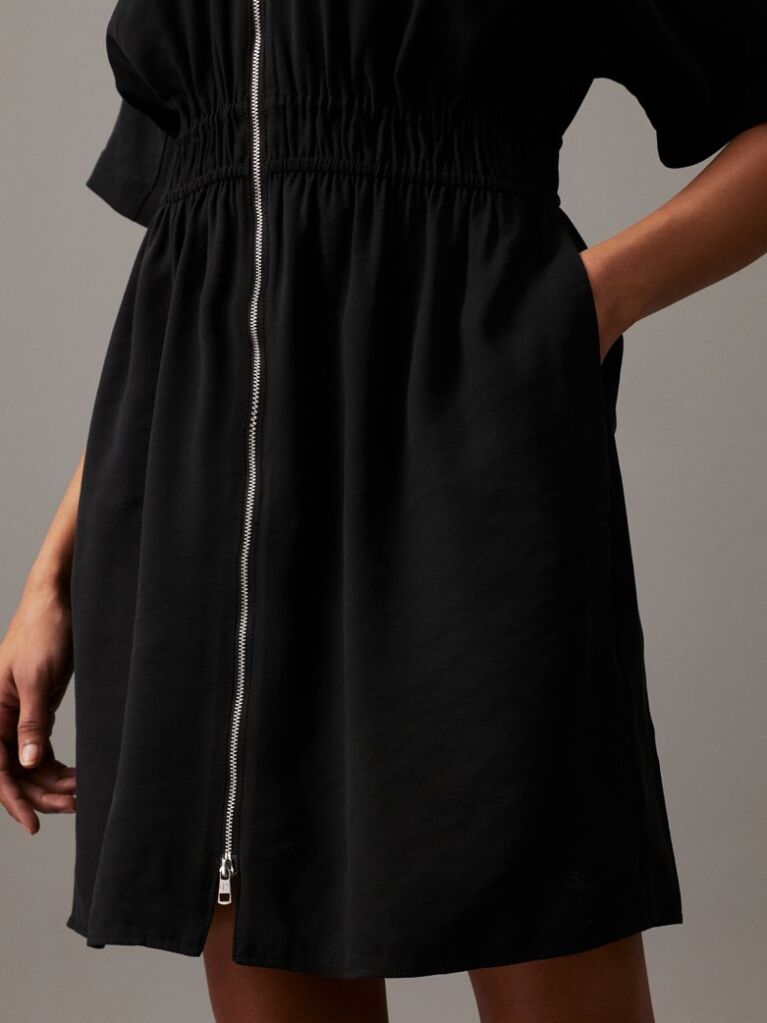 Black Soft Twill Zip-Through Dress  Women