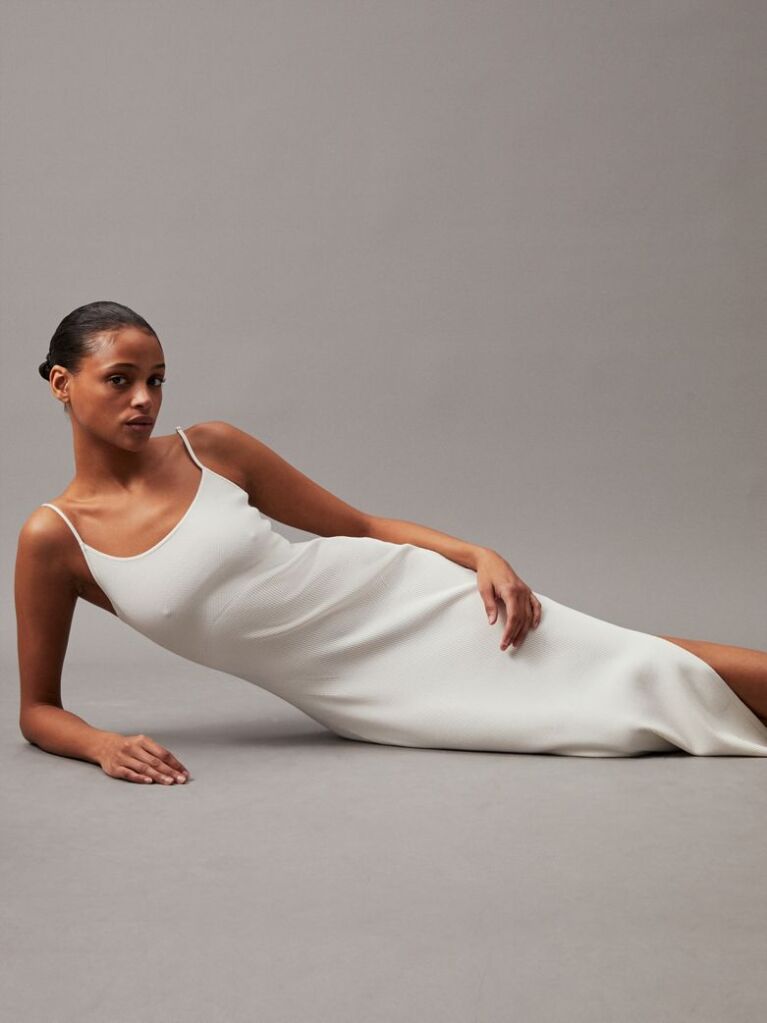 White Sculpted Knit Midi Dress  Women
