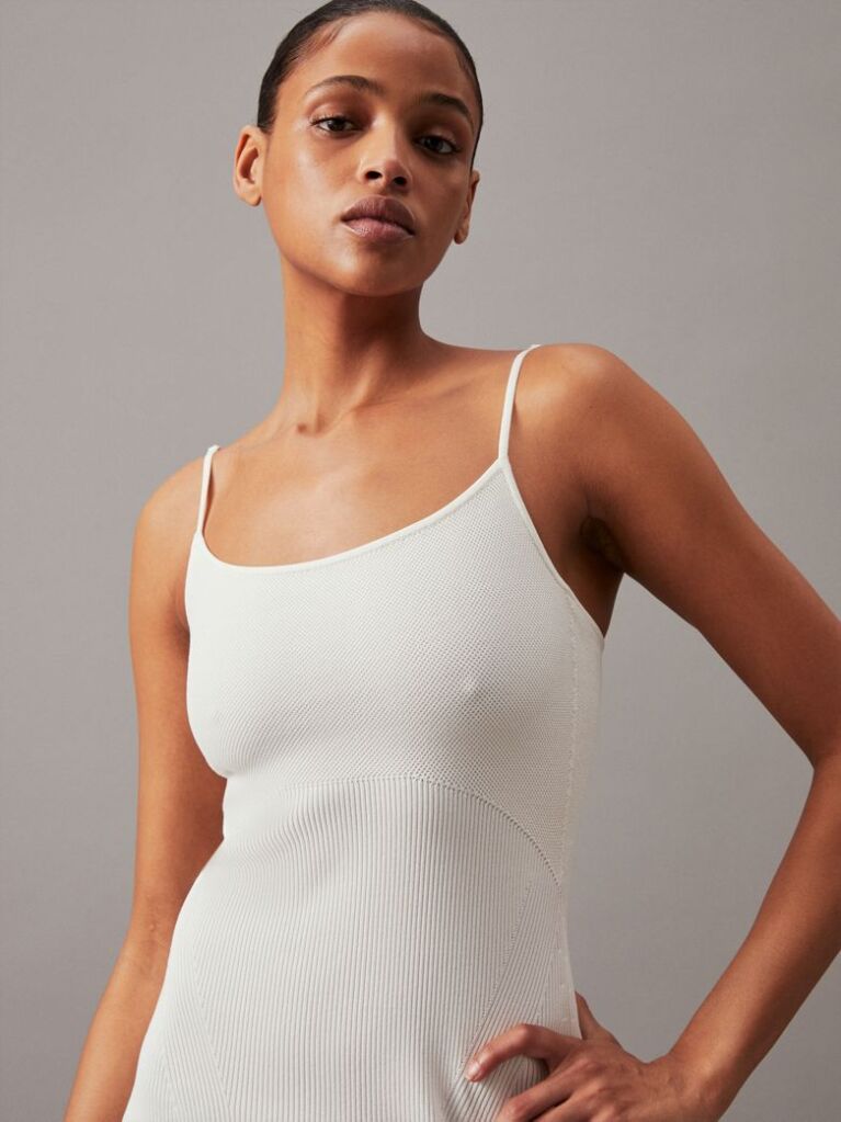 White Sculpted Knit Midi Dress  Women