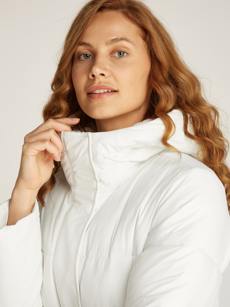 White Logo Belt Short Puffer  Women