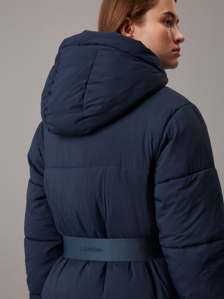 Μπλε Μπουφάν Με Κουκούλα Και Ζώνη Με Λογότυπο  Γυναίκα