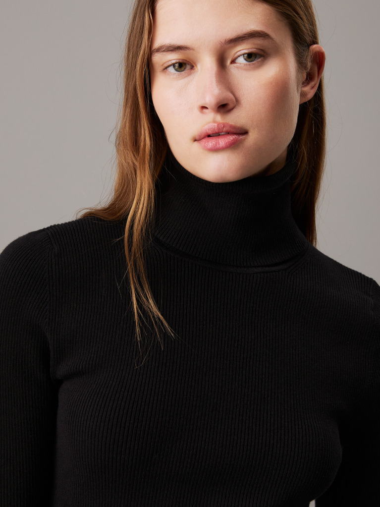 Black Slim Ribbed Cotton Jumper Dress  Women