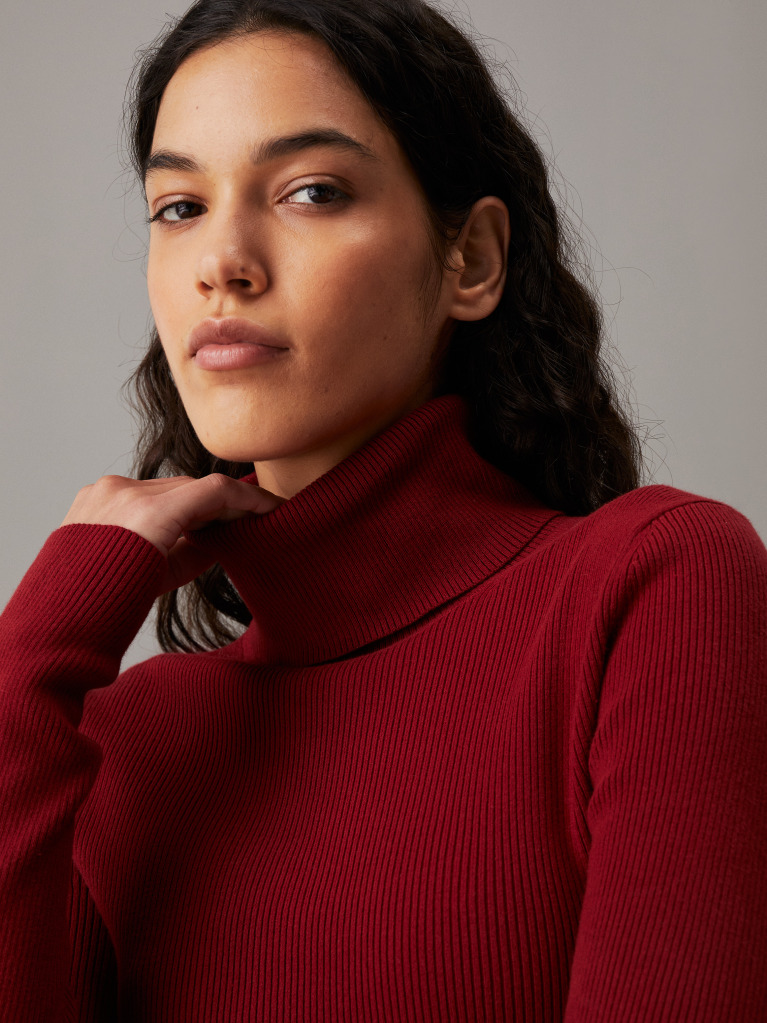 Red Slim Ribbed Cotton Jumper Dress  Women