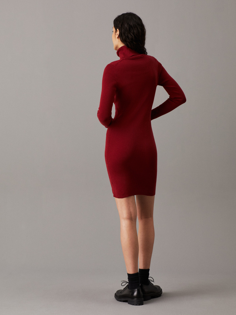 Red Slim Ribbed Cotton Jumper Dress  Women