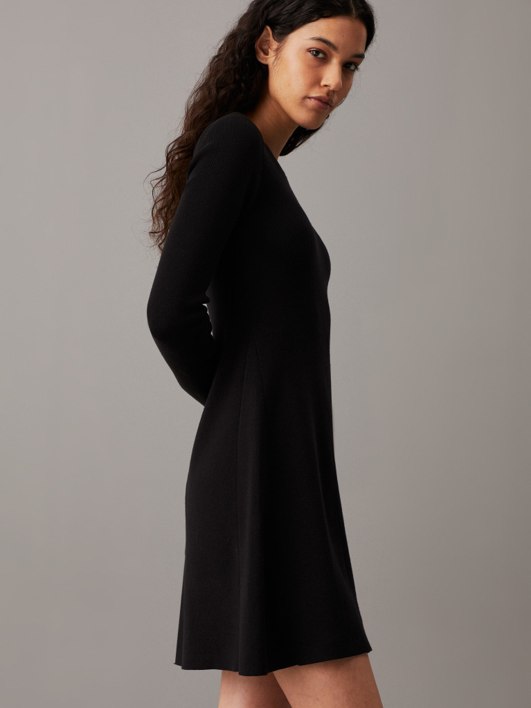 Black Ribbed Cotton Flared Jumper Dress  Women