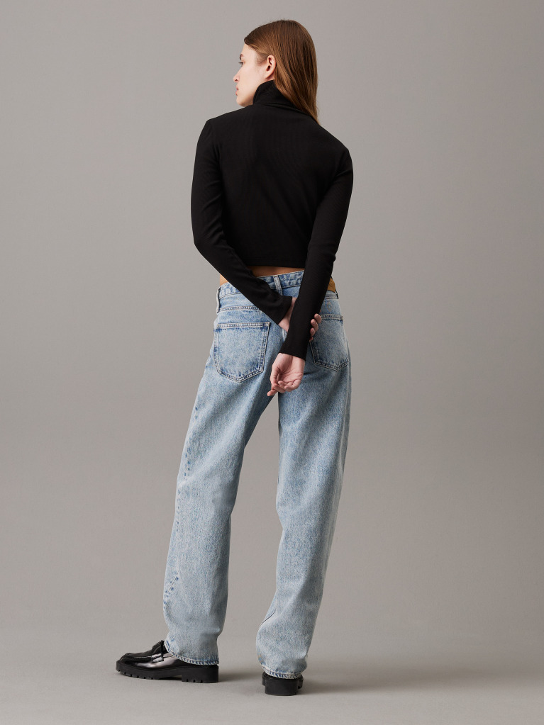 Black Slim Ribbed Cotton Roll Neck Top  Women