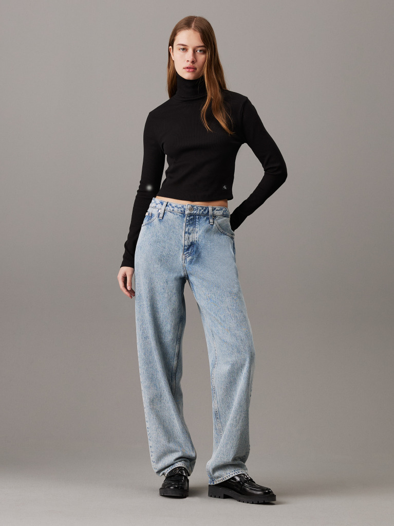 Black Slim Ribbed Cotton Roll Neck Top  Women