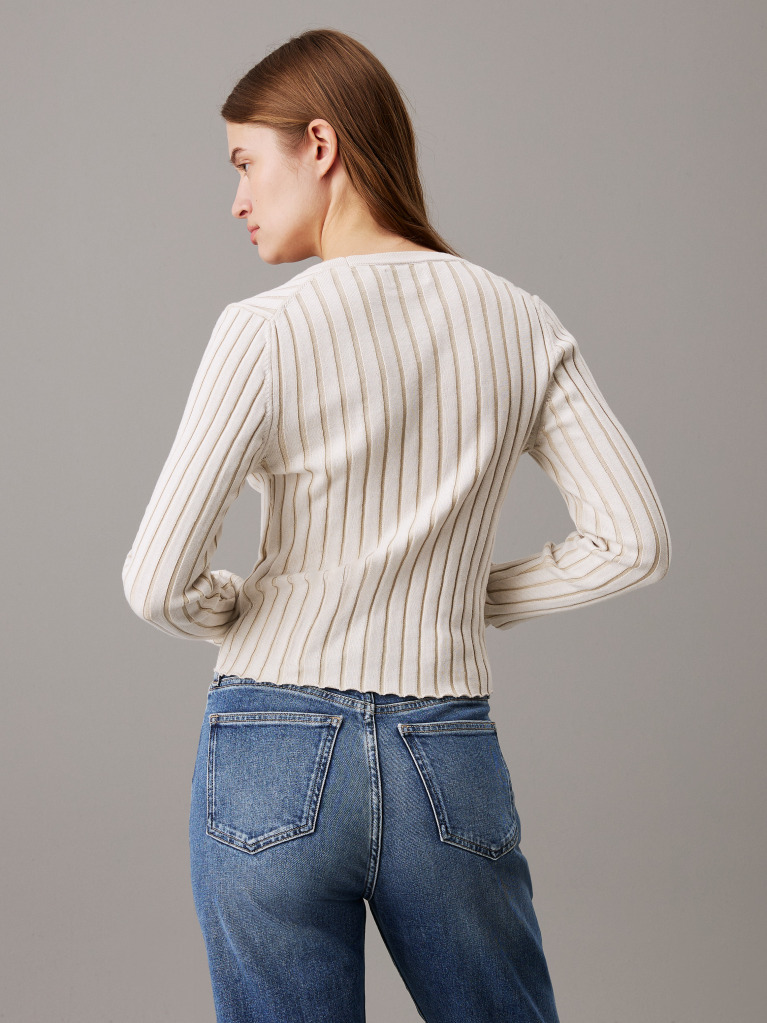 White Slim Plated Cotton Cardigan  Women