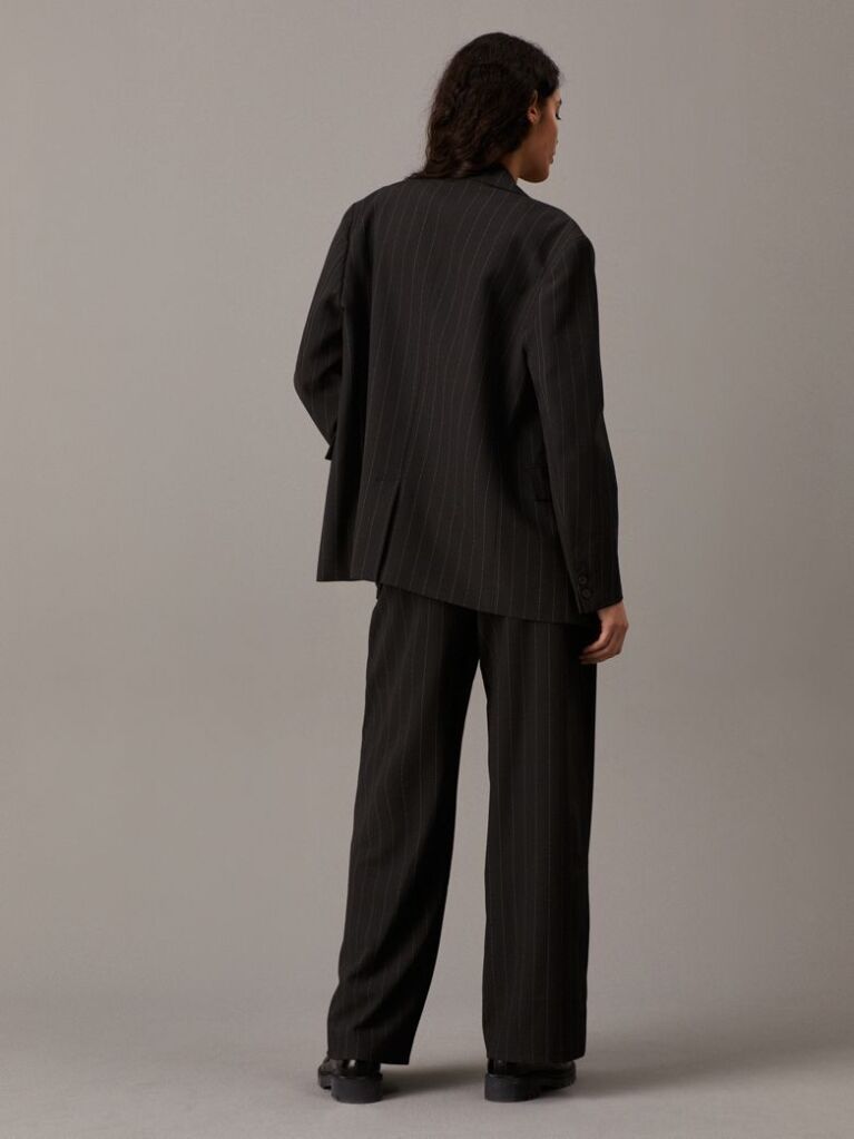 Black Soft Crepe Pinstripe Trousers  Women