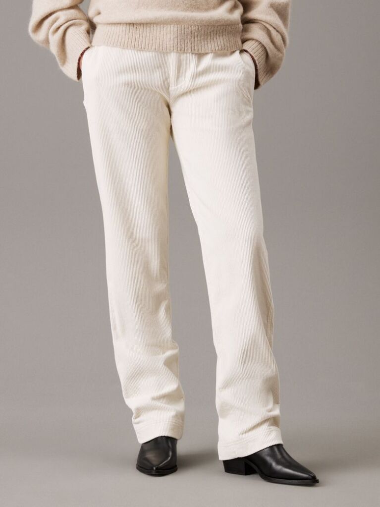 White Corduroy Straight Trousers  Women