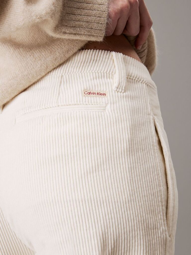 White Corduroy Straight Trousers  Women