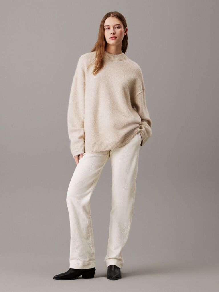 White Corduroy Straight Trousers  Women