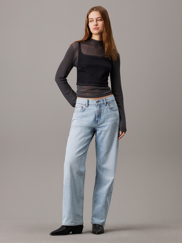Grey Sheer Knit Long Sleeve Top  Women