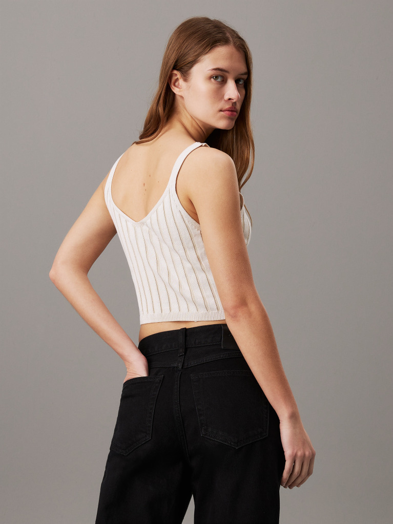 White Plated Cotton Knit Bralette Top  Women