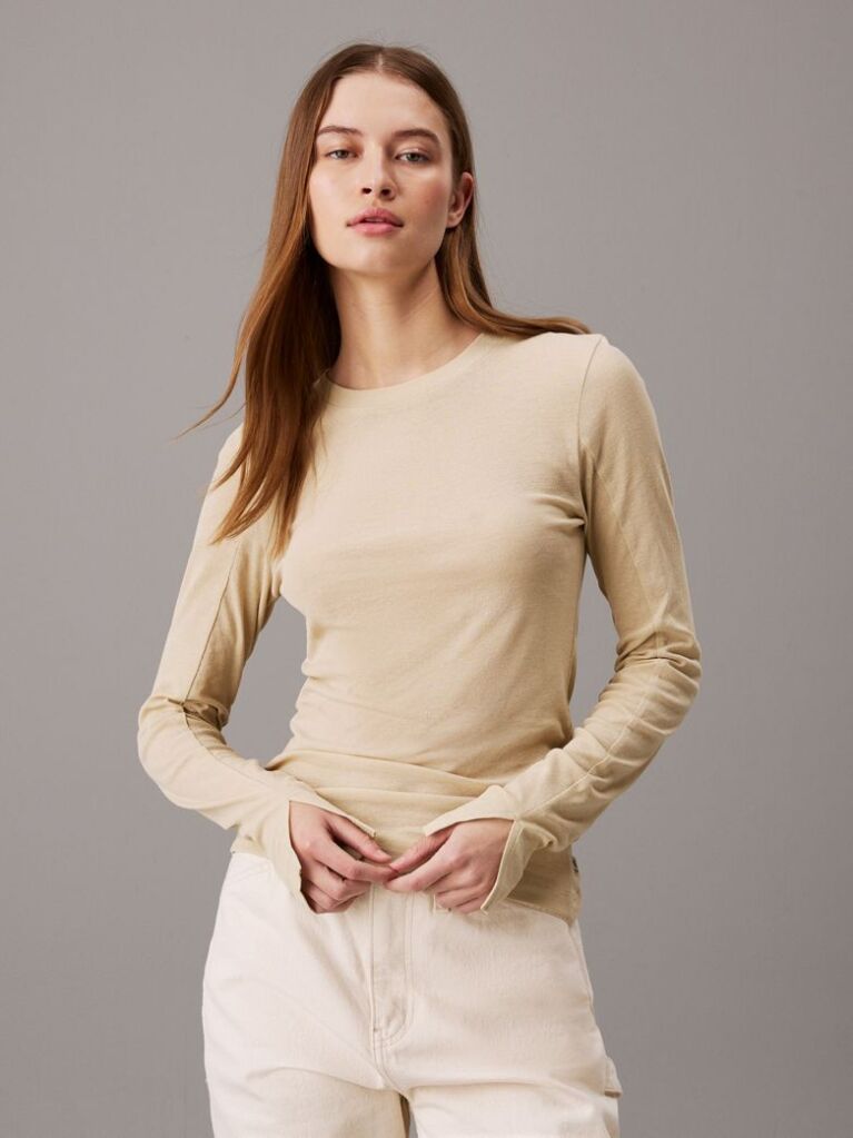 Yellow Sheer Knit Long Sleeve Top  Women
