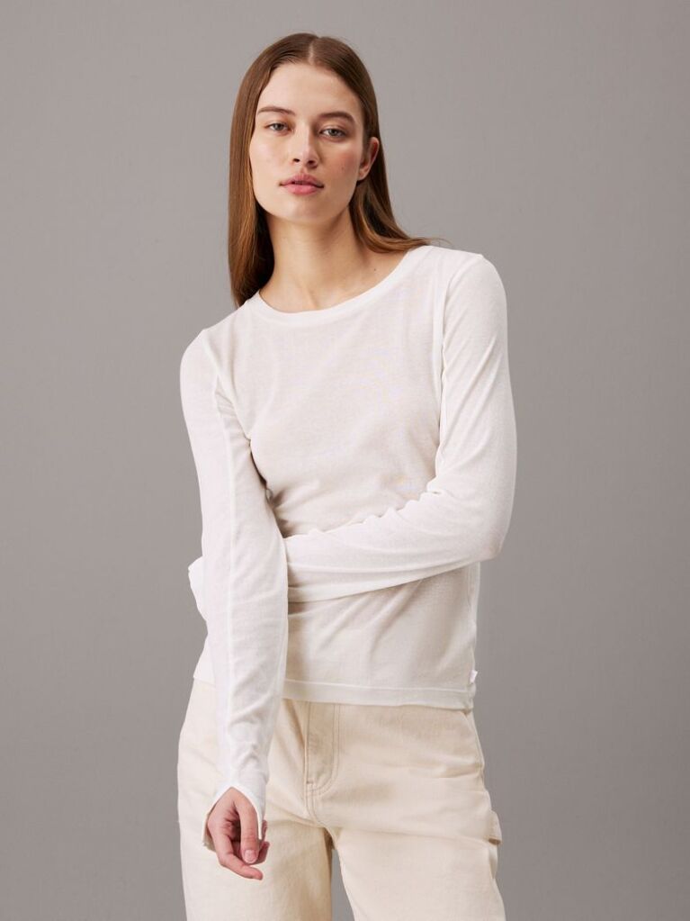 Beige Sheer Knit Long Sleeve Top  Women