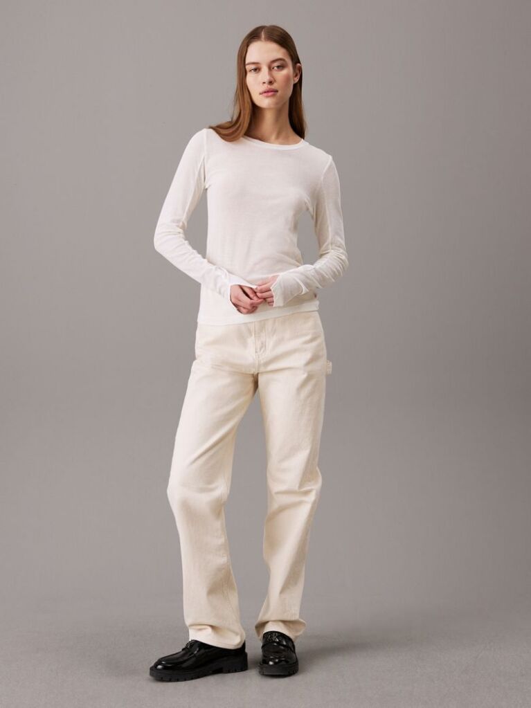 Beige Sheer Knit Long Sleeve Top  Women