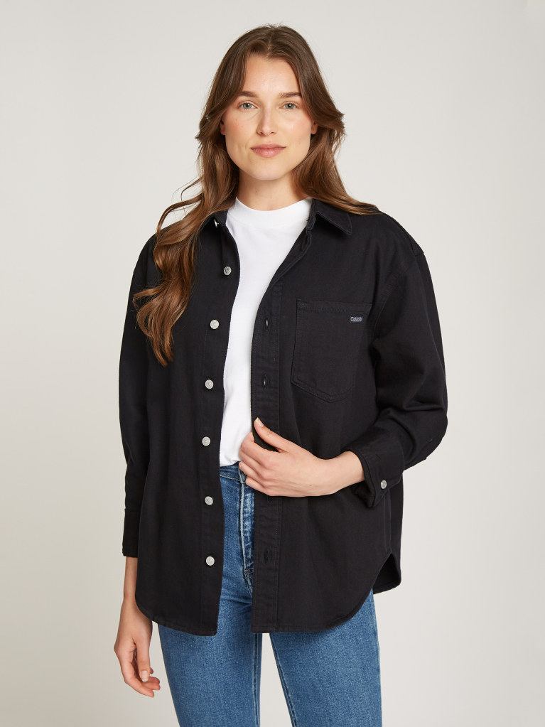 Μαύρο Denim Overshirt Σε Άνετη Dad Γραμμή  Γυναίκα