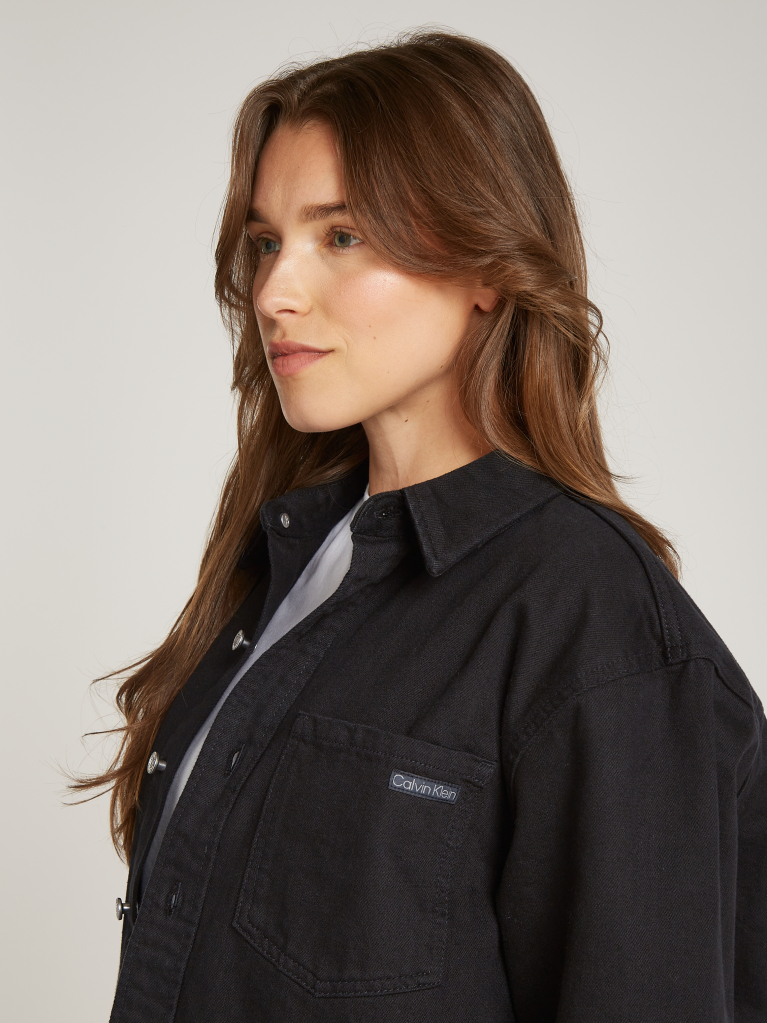 Μαύρο Denim Overshirt Σε Άνετη Dad Γραμμή  Γυναίκα