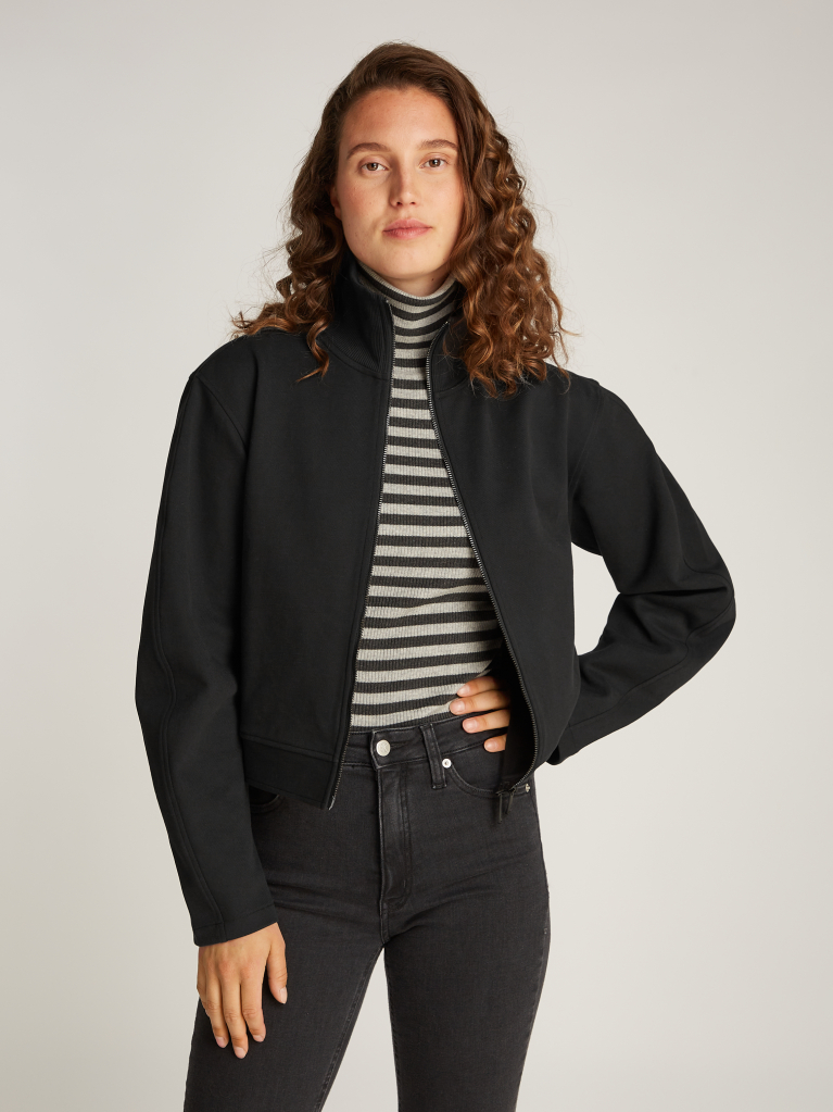 Black Textured Zip Hoodie  Women