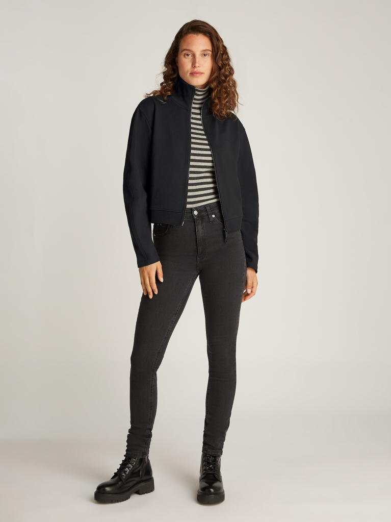 Black Textured Zip Hoodie  Women
