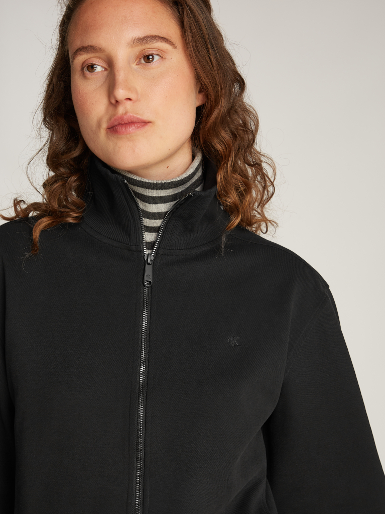 Black Textured Zip Hoodie  Women