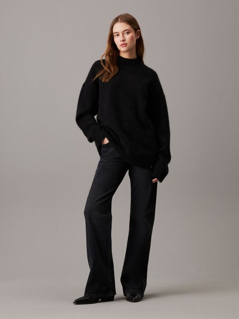 Black Relaxed Wool Blend Jumper  Women