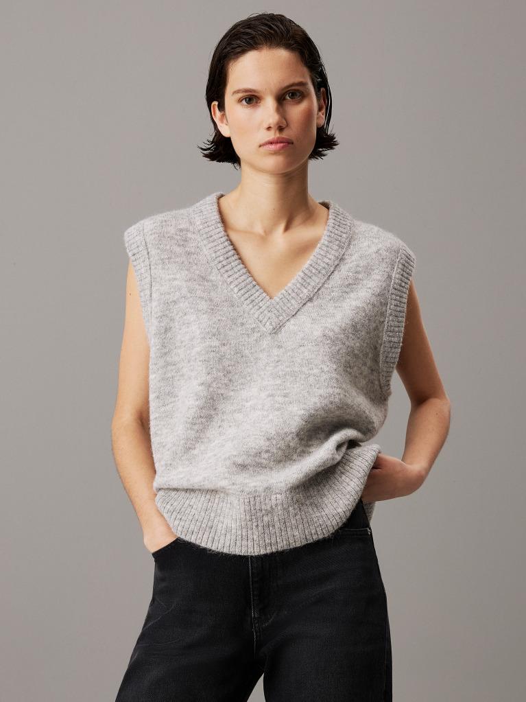Grey Relaxed Wool Blend Vest  Women