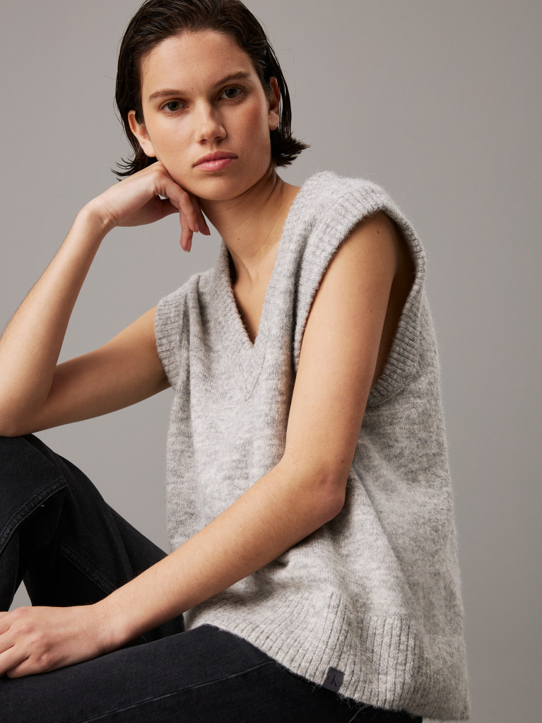 Grey Relaxed Wool Blend Vest  Women
