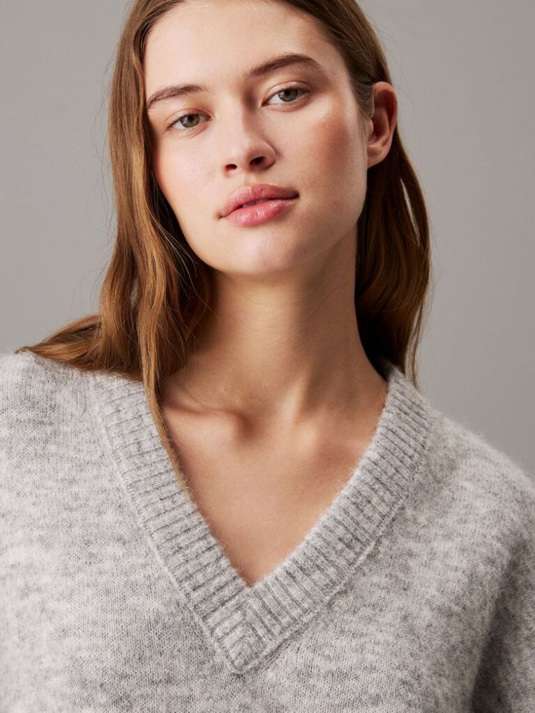 Grey Soft wool blend jumper dress with V-neckline  Women