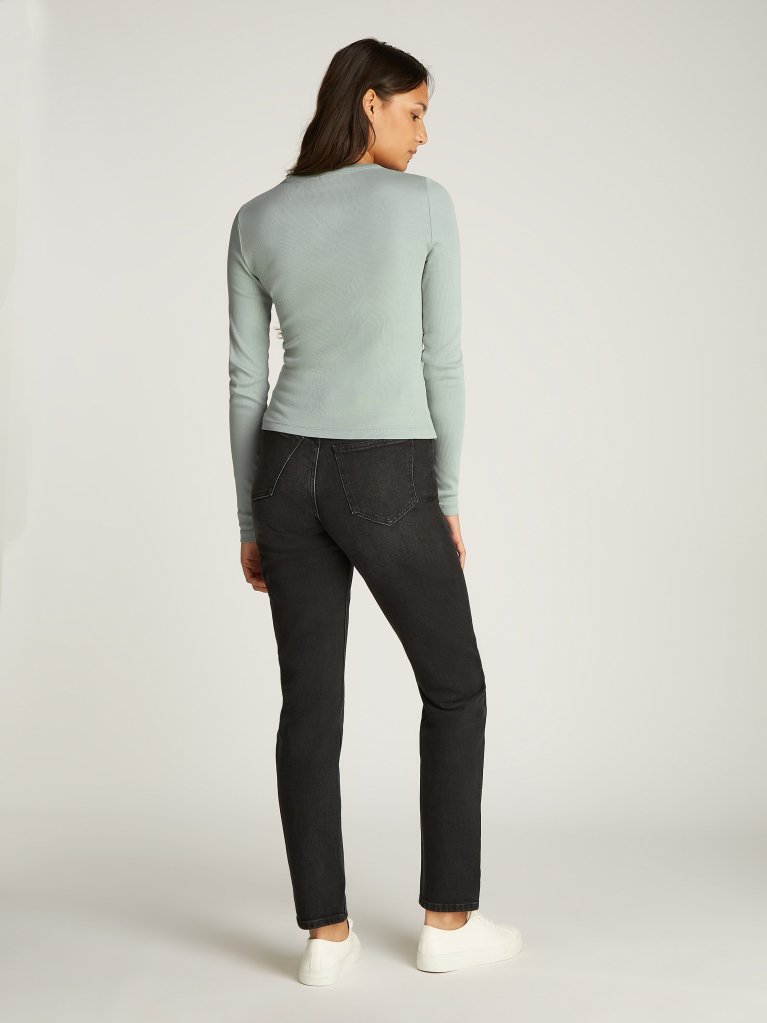 Green Washed Label Rib Long-Sleeved Top  Women