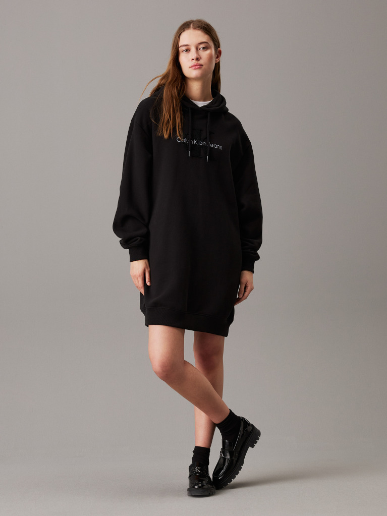Black Monogram Hooded Sweatshirt Dress  Women