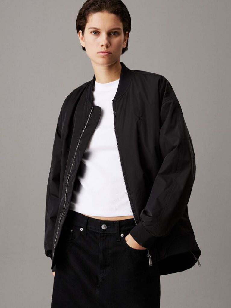 Black Long Padded Bomber Jacket  Women