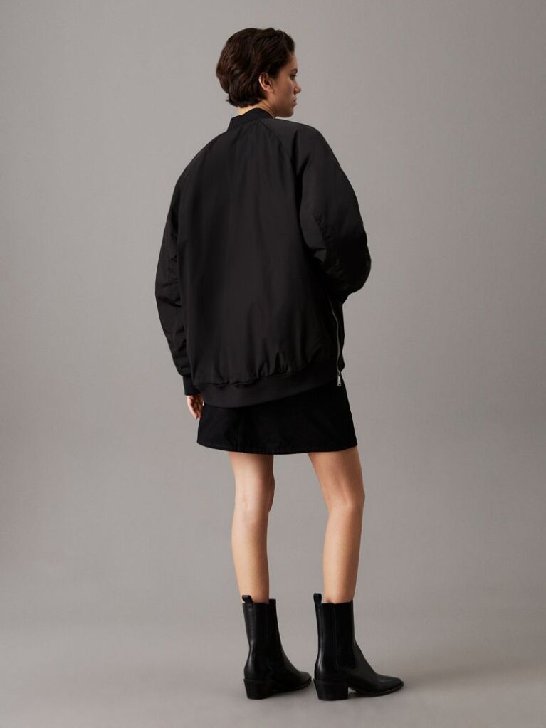 Black Long Padded Bomber Jacket  Women