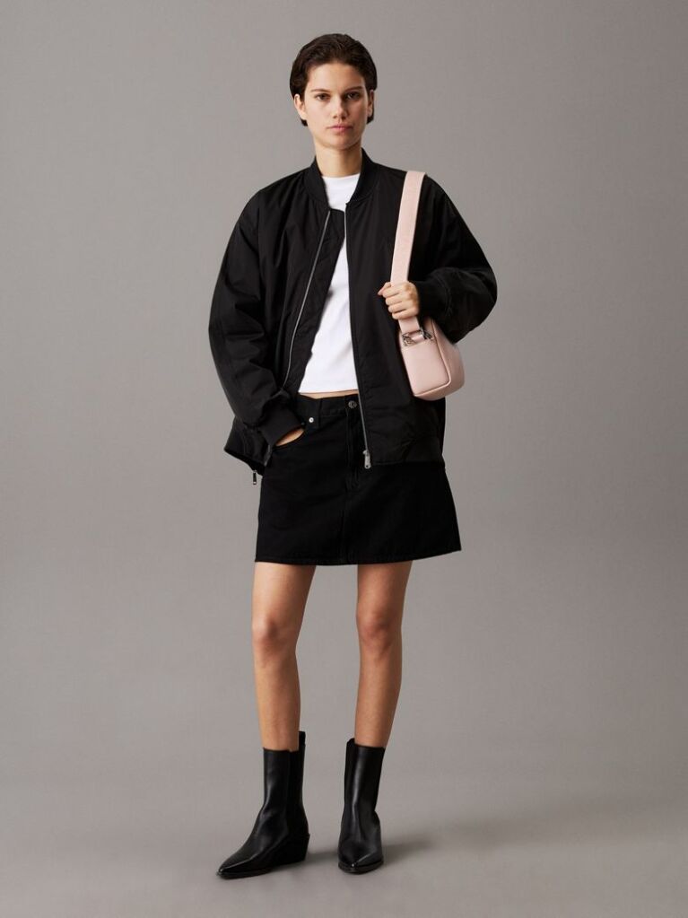 Black Long Padded Bomber Jacket  Women