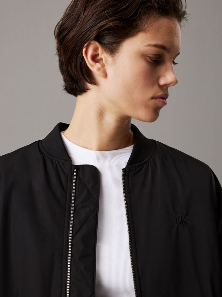 Black Long Padded Bomber Jacket  Women