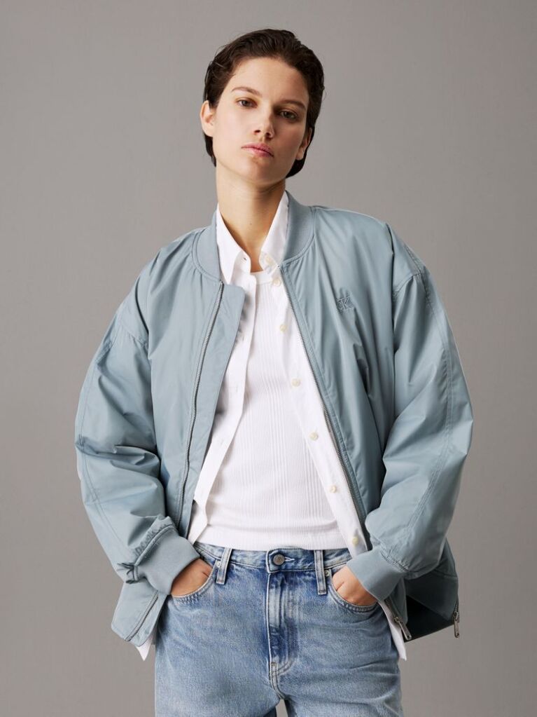 Grey Long Padded Bomber Jacket  Women