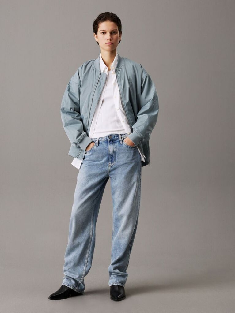 Grey Long Padded Bomber Jacket  Women