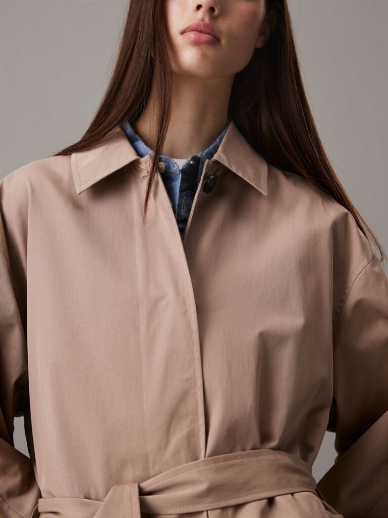 Grey Cotton Nylon Long Trench Coat  Women