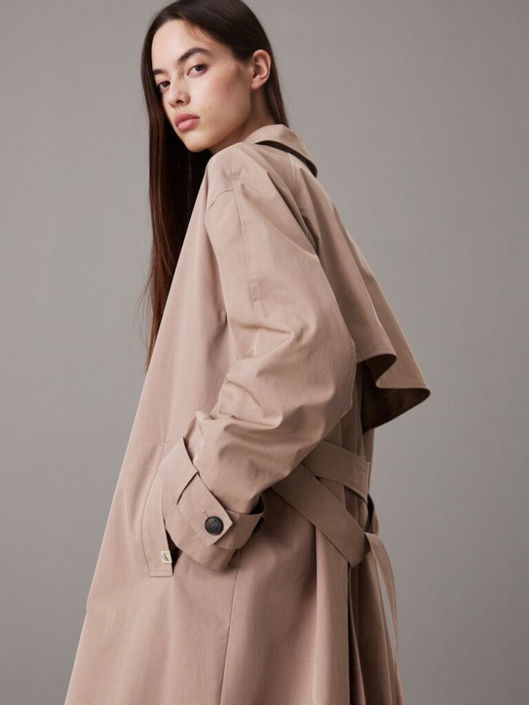 Grey Cotton Nylon Long Trench Coat  Women