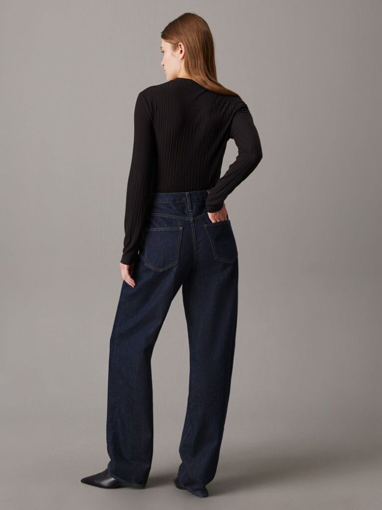 Black Semi Sheer Rib Long Sleeve Top  Women