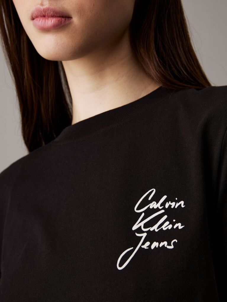 Μαύρο T-shirt Με Λογότυπο Σε Στενή Γραμμή  Γυναίκα