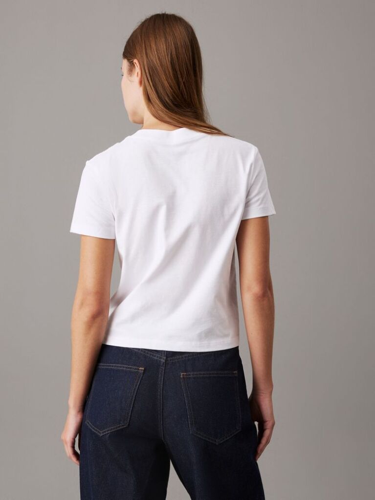 Λευκό T-shirt Με Λογότυπο Σε Στενή Γραμμή  Γυναίκα