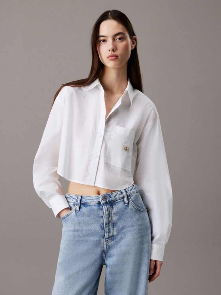 White Cropped Cotton Poplin Shirt  Women