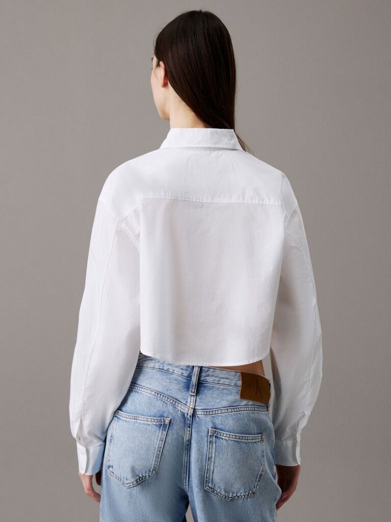 White Cropped Cotton Poplin Shirt  Women