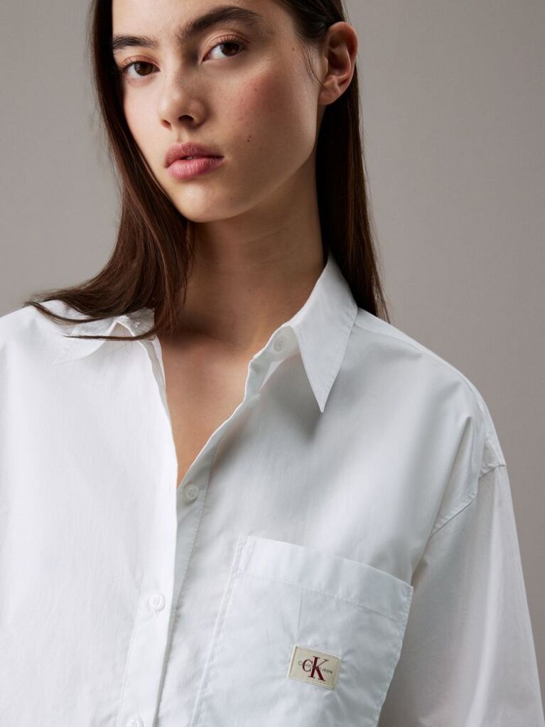 White Cropped Cotton Poplin Shirt  Women