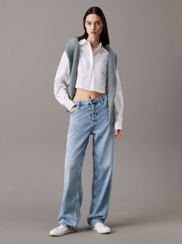 White Cropped Cotton Poplin Shirt  Women