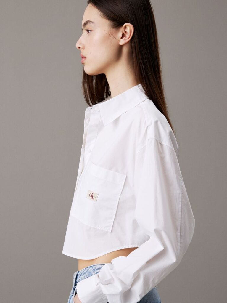 White Cropped Cotton Poplin Shirt  Women