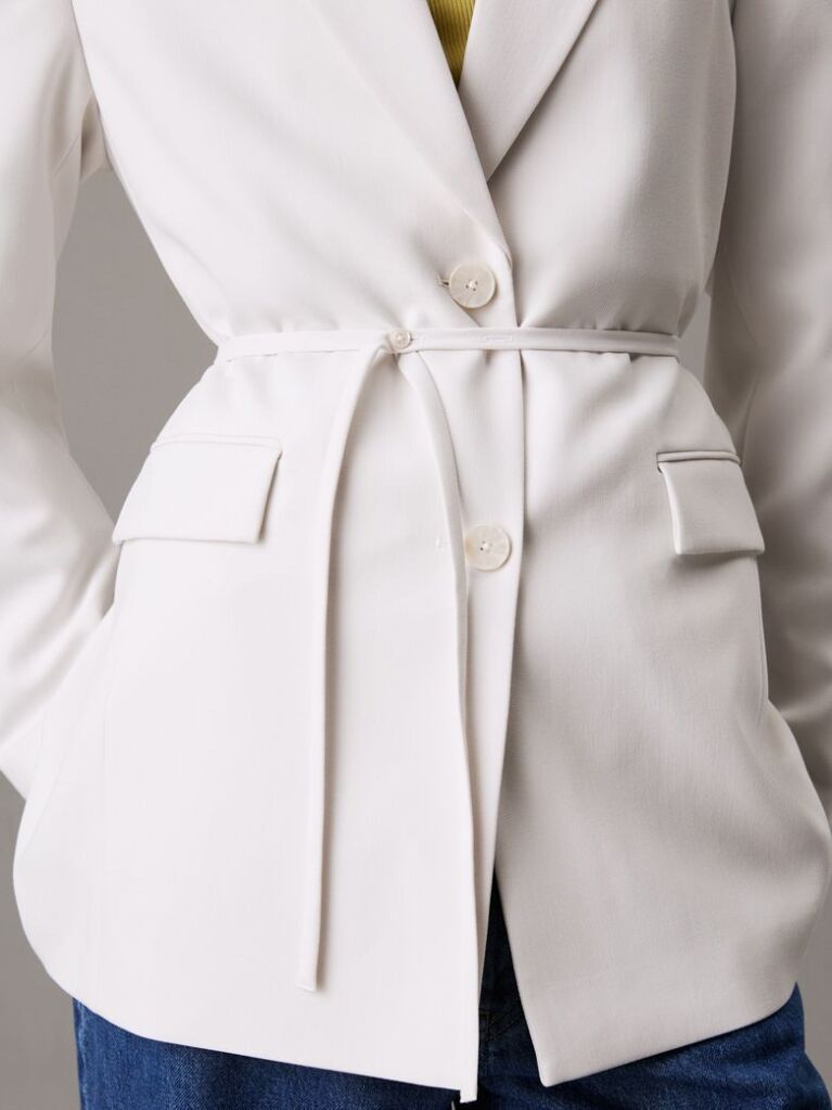 White Soft Twill Tie Back Blazer  Women
