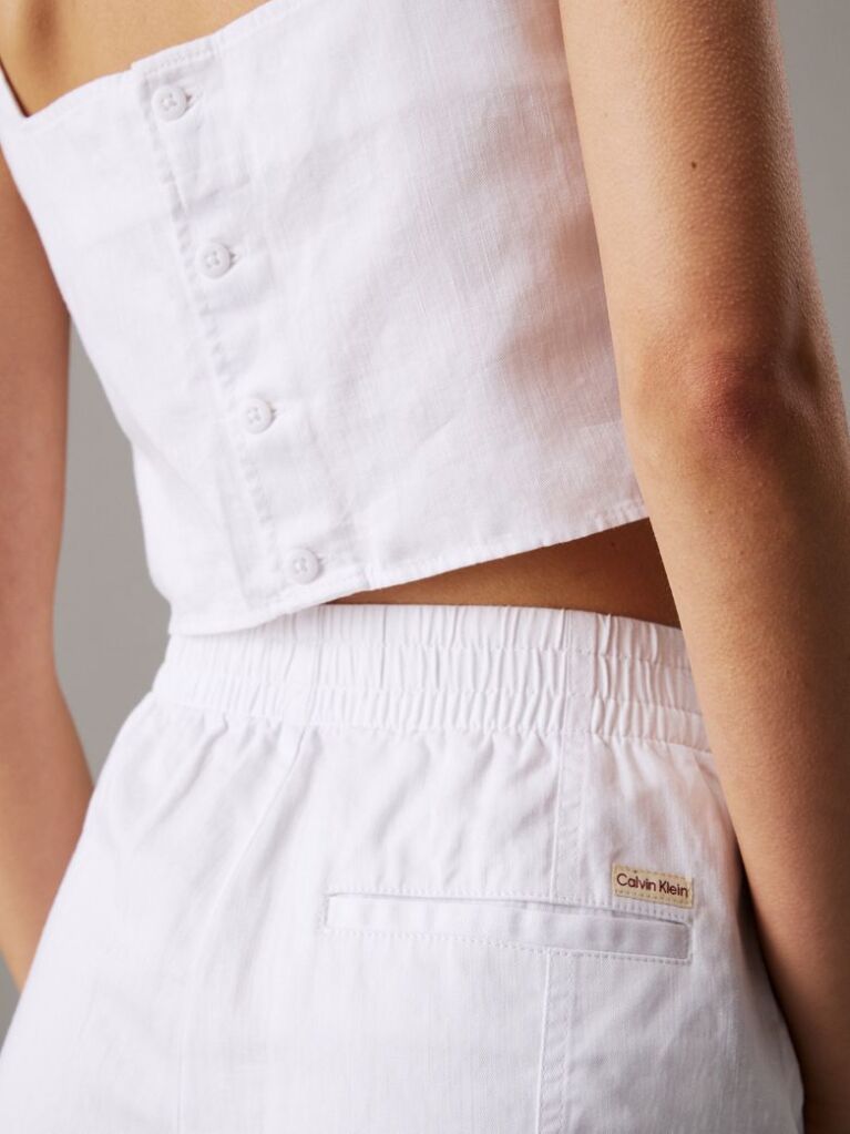 White Cotton Linen Twill Shorts  Women